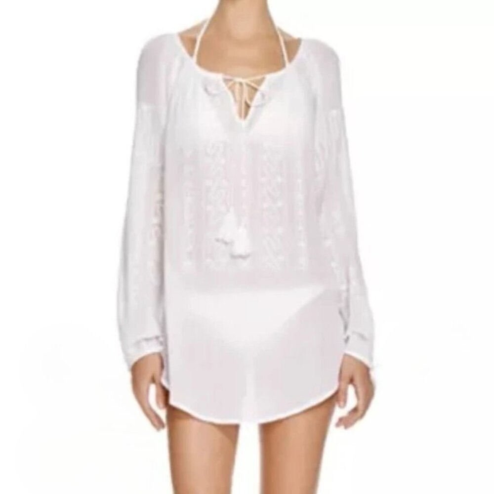 Nanette Lepore Swim Cover Up Tunic Embroidered Semi-sheer White Size XS